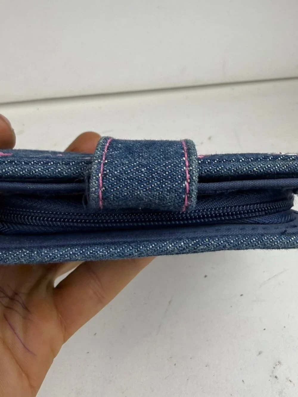 Sunny Hawaii Blue Denim Floral Embroidered Snap Zip Bifold Wallet Sun Charm